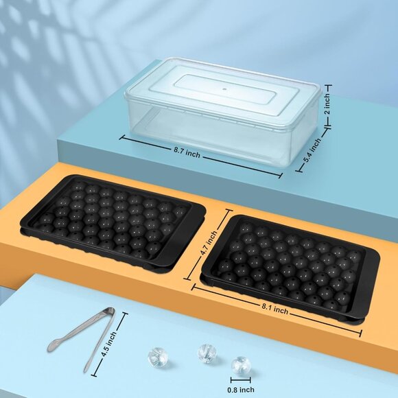 Ice Cube Trays with Lid Sphere Mold Spherical 0.8" 2 Trays Black - Picture 2 of 8